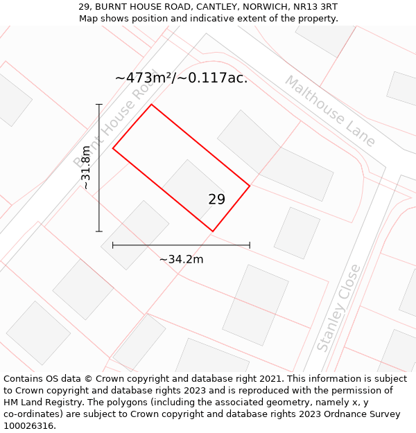 29, BURNT HOUSE ROAD, CANTLEY, NORWICH, NR13 3RT: Plot and title map