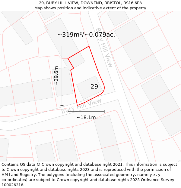 29, BURY HILL VIEW, DOWNEND, BRISTOL, BS16 6PA: Plot and title map