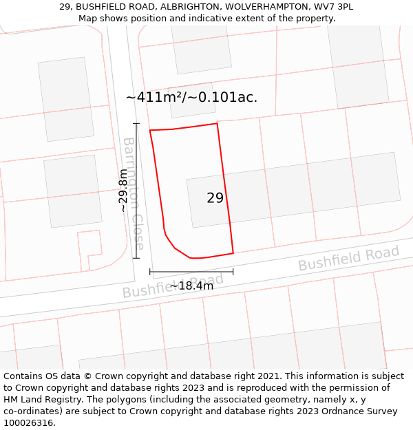 29, BUSHFIELD ROAD, ALBRIGHTON, WOLVERHAMPTON, WV7 3PL: Plot and title map