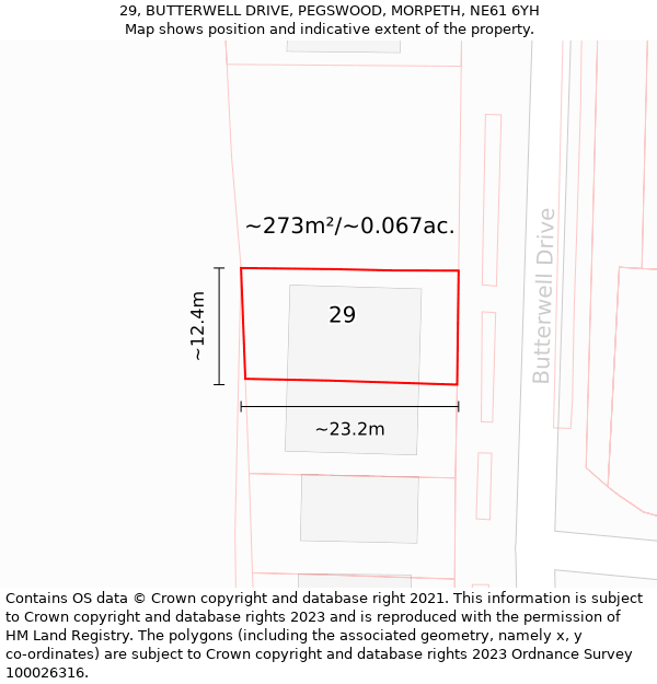 29, BUTTERWELL DRIVE, PEGSWOOD, MORPETH, NE61 6YH: Plot and title map