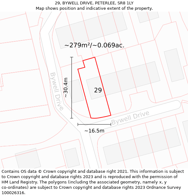 29, BYWELL DRIVE, PETERLEE, SR8 1LY: Plot and title map