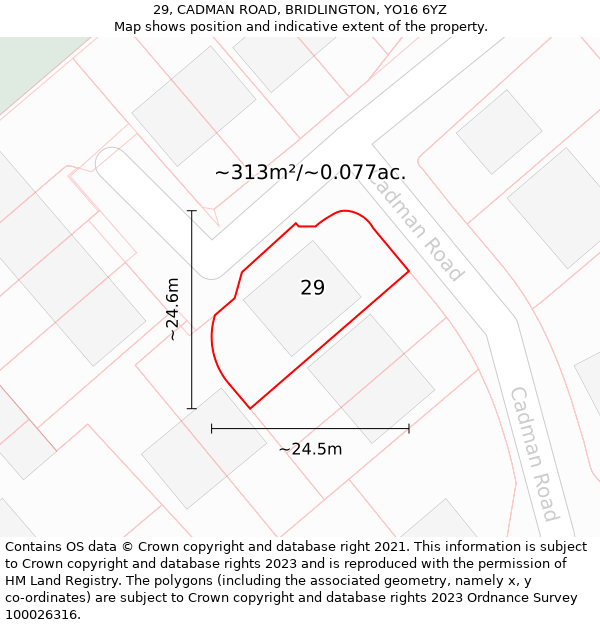 29, CADMAN ROAD, BRIDLINGTON, YO16 6YZ: Plot and title map