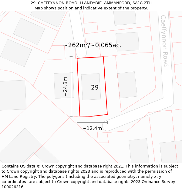 29, CAEFFYNNON ROAD, LLANDYBIE, AMMANFORD, SA18 2TH: Plot and title map