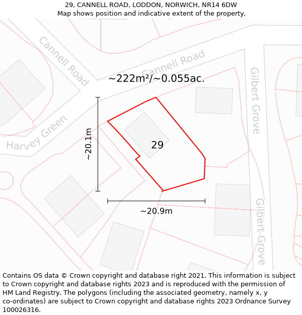 29, CANNELL ROAD, LODDON, NORWICH, NR14 6DW: Plot and title map