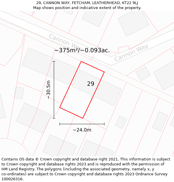 29, CANNON WAY, FETCHAM, LEATHERHEAD, KT22 9LJ: Plot and title map