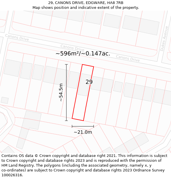 29, CANONS DRIVE, EDGWARE, HA8 7RB: Plot and title map