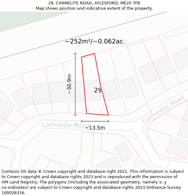 29, CARMELITE ROAD, AYLESFORD, ME20 7FB: Plot and title map