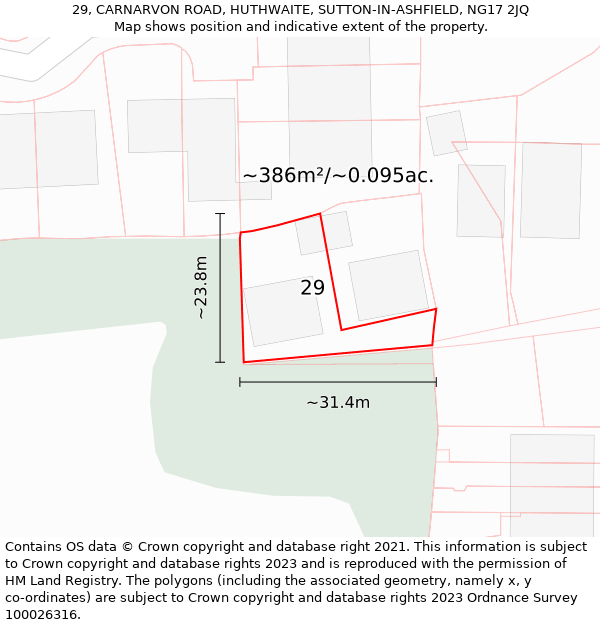 29, CARNARVON ROAD, HUTHWAITE, SUTTON-IN-ASHFIELD, NG17 2JQ: Plot and title map