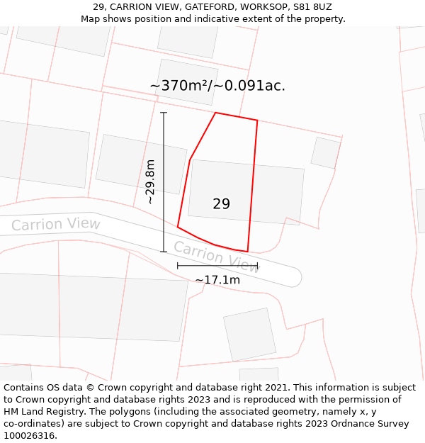 29, CARRION VIEW, GATEFORD, WORKSOP, S81 8UZ: Plot and title map