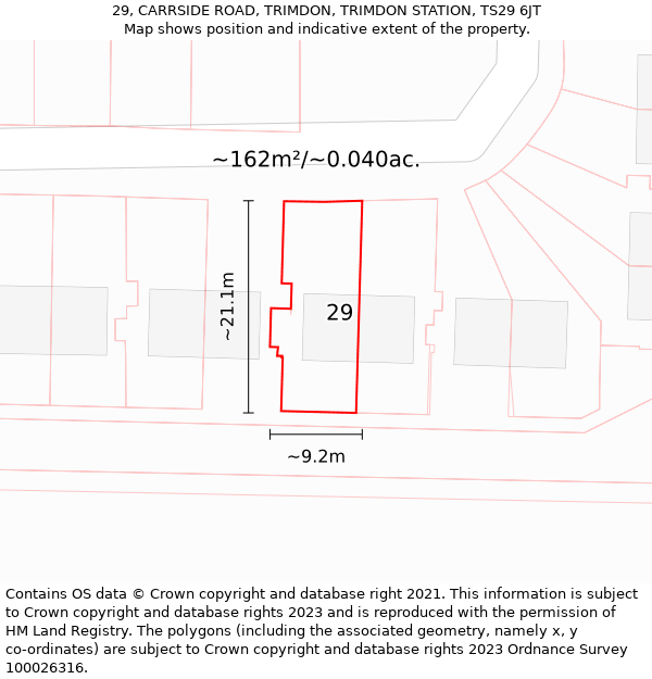 29, CARRSIDE ROAD, TRIMDON, TRIMDON STATION, TS29 6JT: Plot and title map