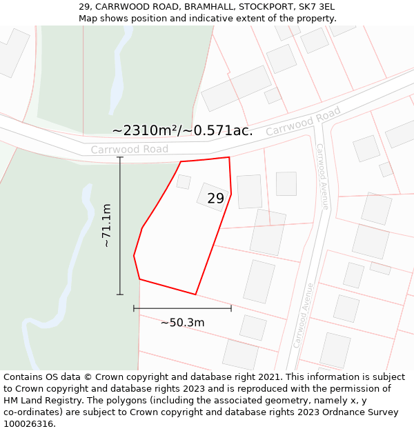 29, CARRWOOD ROAD, BRAMHALL, STOCKPORT, SK7 3EL: Plot and title map