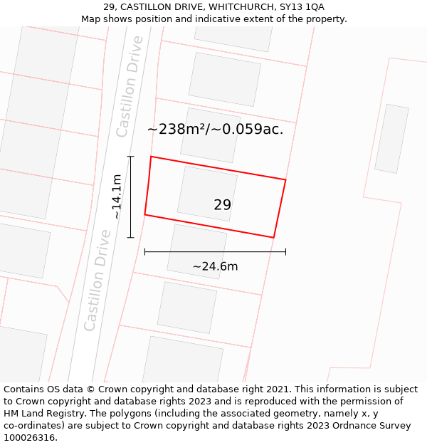 29, CASTILLON DRIVE, WHITCHURCH, SY13 1QA: Plot and title map