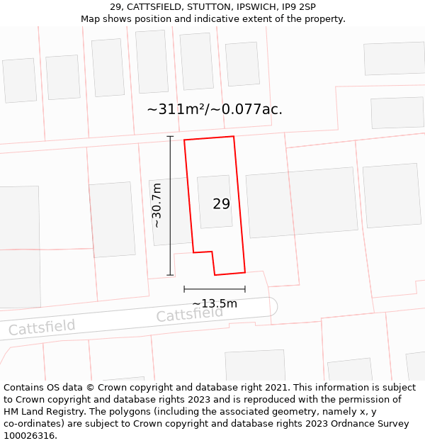 29, CATTSFIELD, STUTTON, IPSWICH, IP9 2SP: Plot and title map