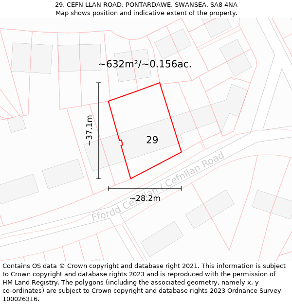 29, CEFN LLAN ROAD, PONTARDAWE, SWANSEA, SA8 4NA: Plot and title map