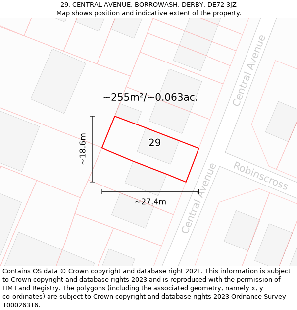 29, CENTRAL AVENUE, BORROWASH, DERBY, DE72 3JZ: Plot and title map