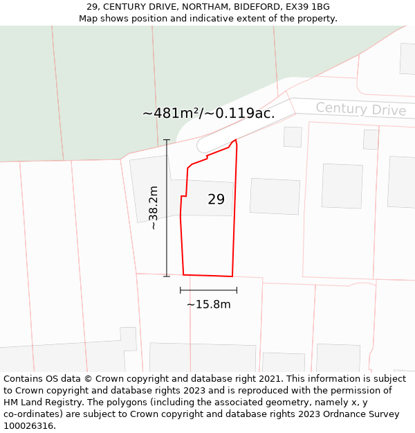 29, CENTURY DRIVE, NORTHAM, BIDEFORD, EX39 1BG: Plot and title map