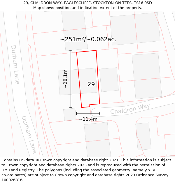 29, CHALDRON WAY, EAGLESCLIFFE, STOCKTON-ON-TEES, TS16 0SD: Plot and title map