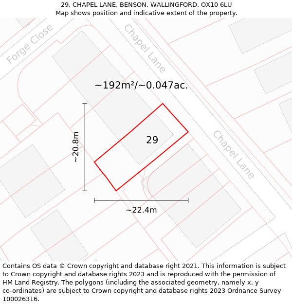 29, CHAPEL LANE, BENSON, WALLINGFORD, OX10 6LU: Plot and title map