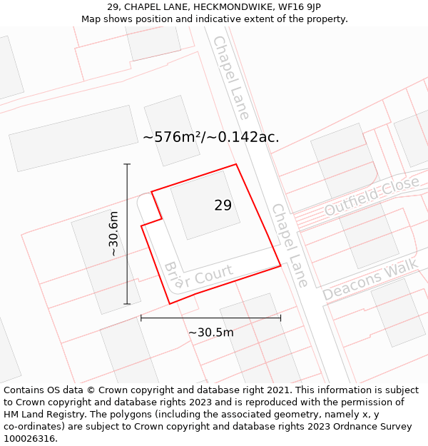 29, CHAPEL LANE, HECKMONDWIKE, WF16 9JP: Plot and title map