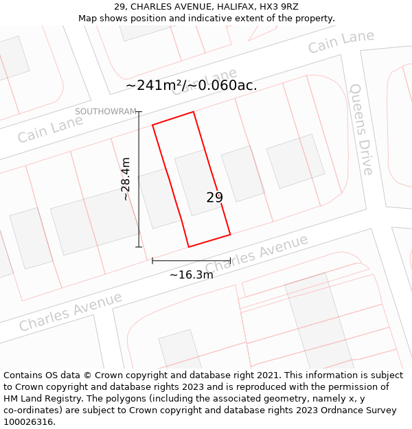 29, CHARLES AVENUE, HALIFAX, HX3 9RZ: Plot and title map