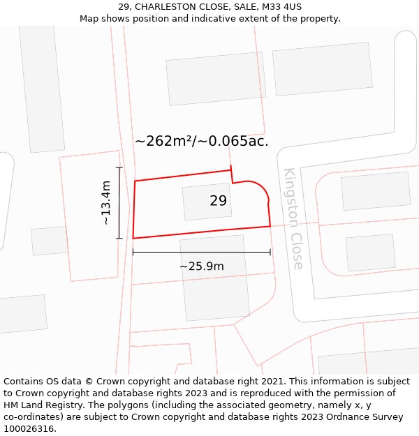 29, CHARLESTON CLOSE, SALE, M33 4US: Plot and title map