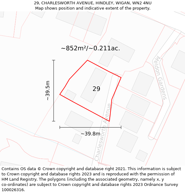 29, CHARLESWORTH AVENUE, HINDLEY, WIGAN, WN2 4NU: Plot and title map