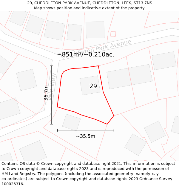 29, CHEDDLETON PARK AVENUE, CHEDDLETON, LEEK, ST13 7NS: Plot and title map