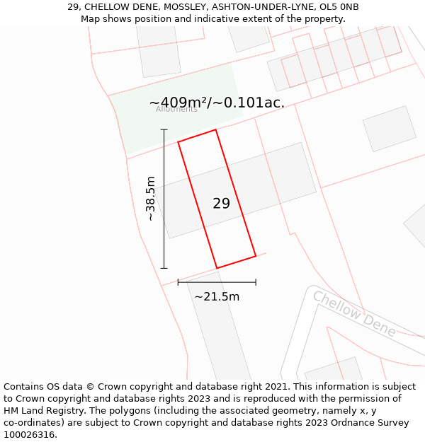 29, CHELLOW DENE, MOSSLEY, ASHTON-UNDER-LYNE, OL5 0NB: Plot and title map