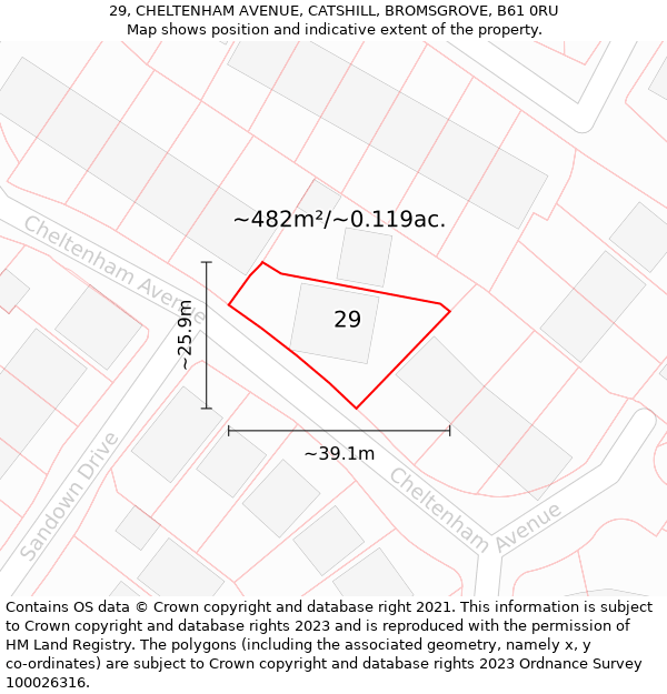 29, CHELTENHAM AVENUE, CATSHILL, BROMSGROVE, B61 0RU: Plot and title map