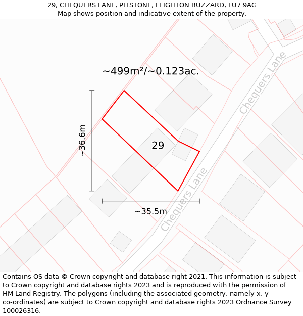 29, CHEQUERS LANE, PITSTONE, LEIGHTON BUZZARD, LU7 9AG: Plot and title map