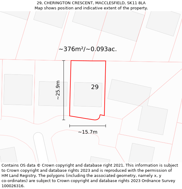 29, CHERINGTON CRESCENT, MACCLESFIELD, SK11 8LA: Plot and title map