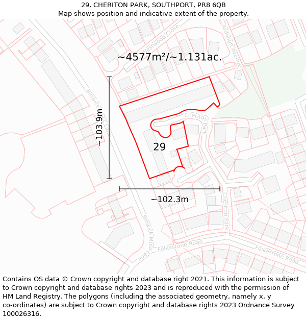 29, CHERITON PARK, SOUTHPORT, PR8 6QB: Plot and title map