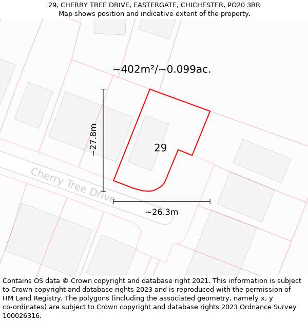 29, CHERRY TREE DRIVE, EASTERGATE, CHICHESTER, PO20 3RR: Plot and title map