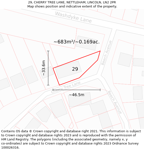 29, CHERRY TREE LANE, NETTLEHAM, LINCOLN, LN2 2PR: Plot and title map