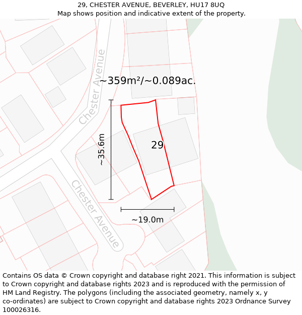 29, CHESTER AVENUE, BEVERLEY, HU17 8UQ: Plot and title map