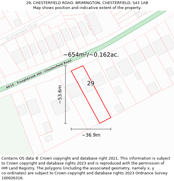 29, CHESTERFIELD ROAD, BRIMINGTON, CHESTERFIELD, S43 1AB: Plot and title map