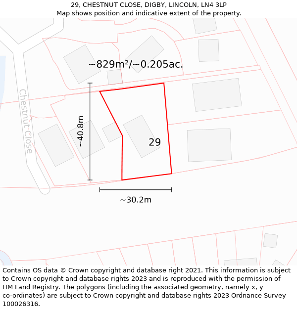 29, CHESTNUT CLOSE, DIGBY, LINCOLN, LN4 3LP: Plot and title map