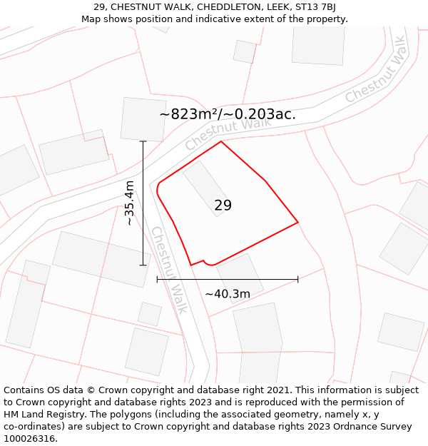 29, CHESTNUT WALK, CHEDDLETON, LEEK, ST13 7BJ: Plot and title map