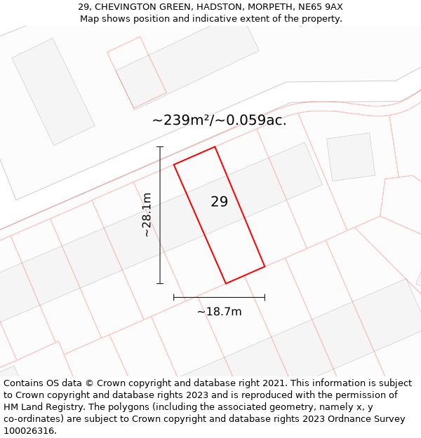 29, CHEVINGTON GREEN, HADSTON, MORPETH, NE65 9AX: Plot and title map