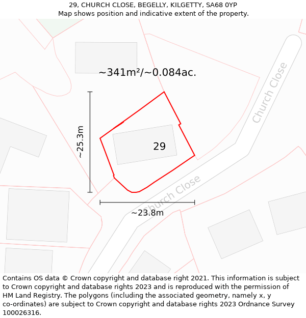 29, CHURCH CLOSE, BEGELLY, KILGETTY, SA68 0YP: Plot and title map