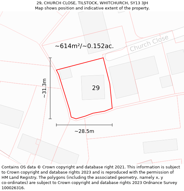 29, CHURCH CLOSE, TILSTOCK, WHITCHURCH, SY13 3JH: Plot and title map