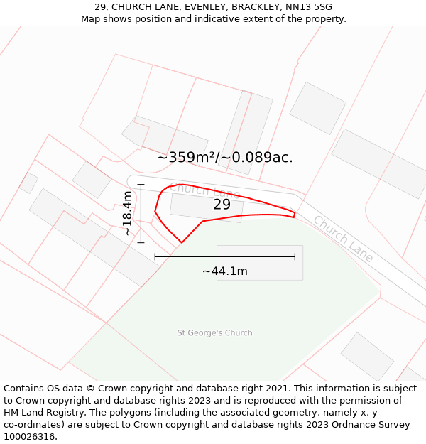 29, CHURCH LANE, EVENLEY, BRACKLEY, NN13 5SG: Plot and title map