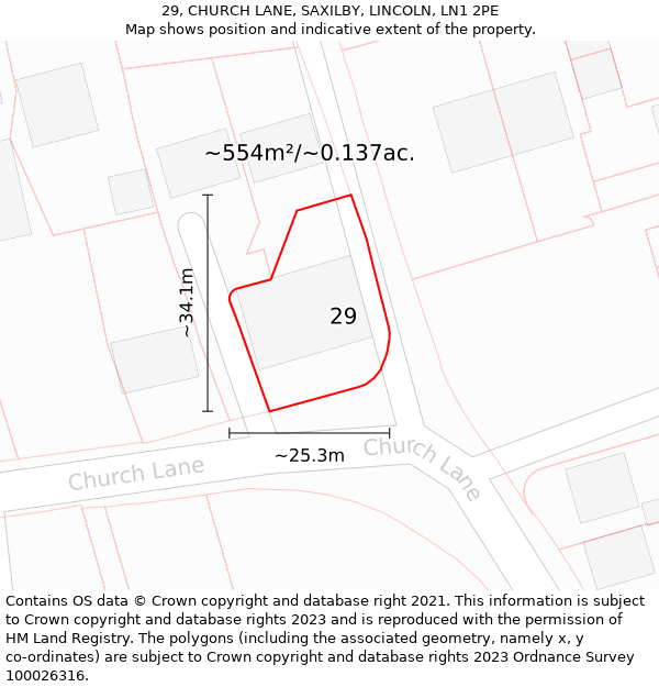 29, CHURCH LANE, SAXILBY, LINCOLN, LN1 2PE: Plot and title map