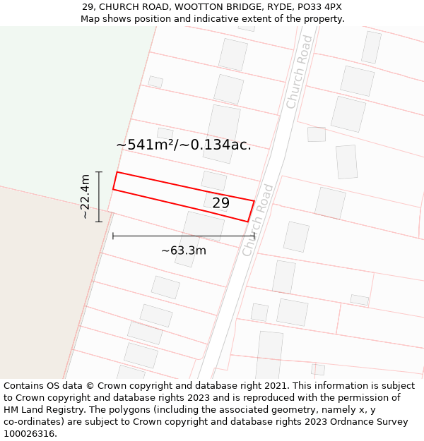 29, CHURCH ROAD, WOOTTON BRIDGE, RYDE, PO33 4PX: Plot and title map
