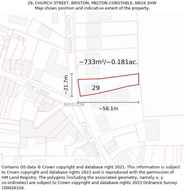 29, CHURCH STREET, BRISTON, MELTON CONSTABLE, NR24 2HW: Plot and title map