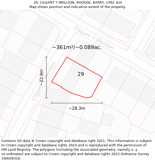 29, CILGANT Y MEILLION, RHOOSE, BARRY, CF62 3LH: Plot and title map