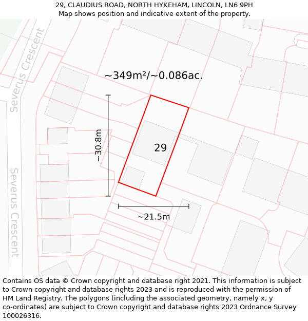 29, CLAUDIUS ROAD, NORTH HYKEHAM, LINCOLN, LN6 9PH: Plot and title map