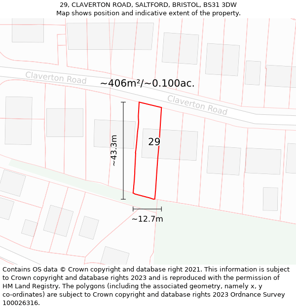 29, CLAVERTON ROAD, SALTFORD, BRISTOL, BS31 3DW: Plot and title map