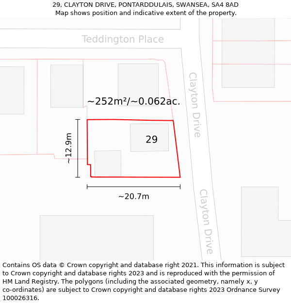 29, CLAYTON DRIVE, PONTARDDULAIS, SWANSEA, SA4 8AD: Plot and title map