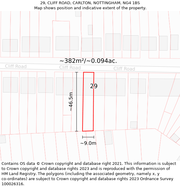 29, CLIFF ROAD, CARLTON, NOTTINGHAM, NG4 1BS: Plot and title map